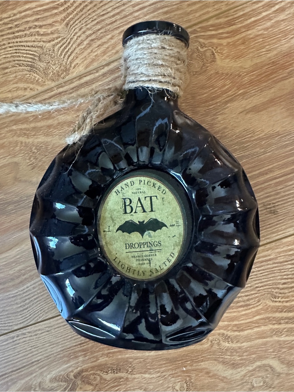 Bat Droppings Decorative Bottle - Black with Twine Accent - Picture 2 of 2